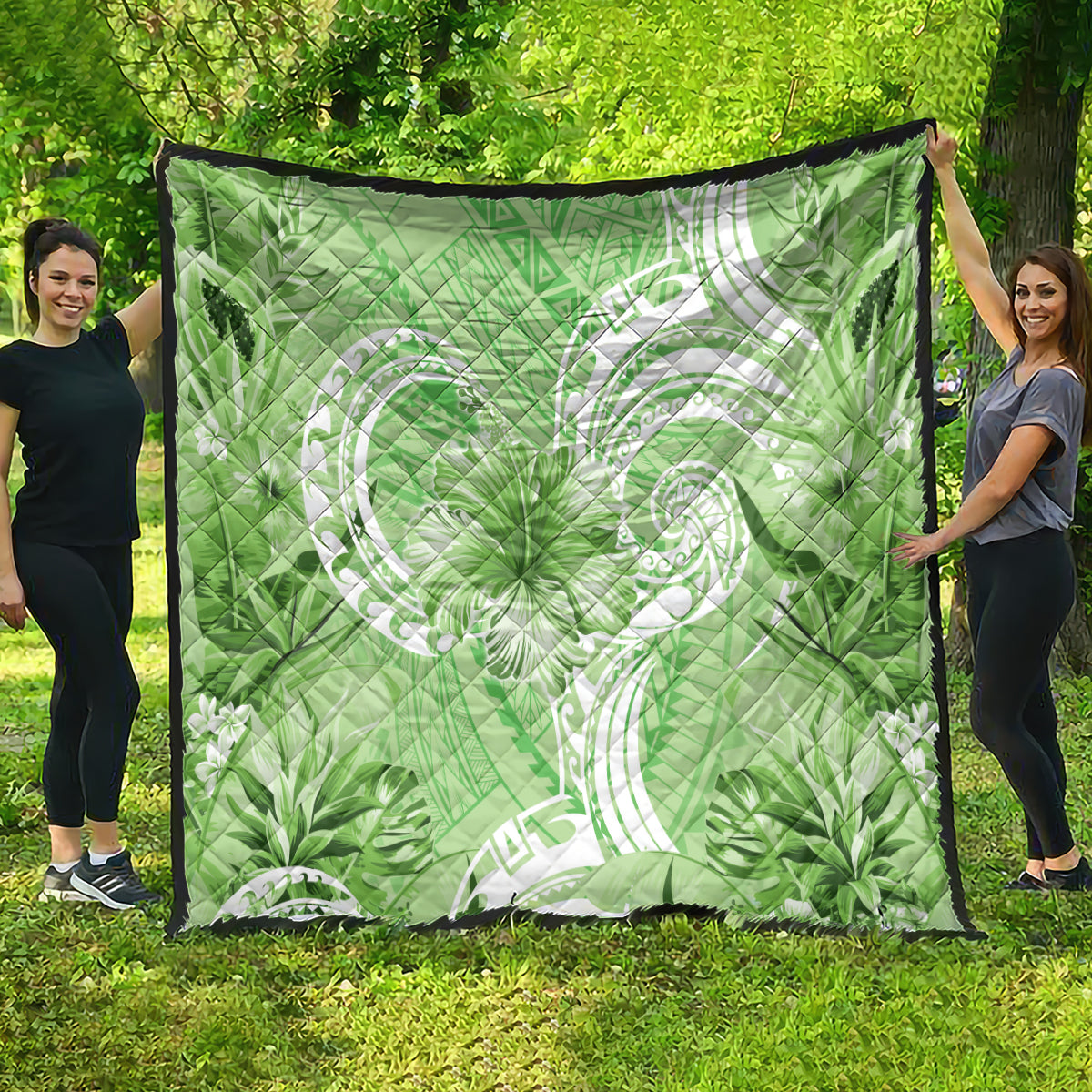 Polynesian Hibiscus Flower Tribal Quilt Lime Green Color LT9 - Polynesian Pride
