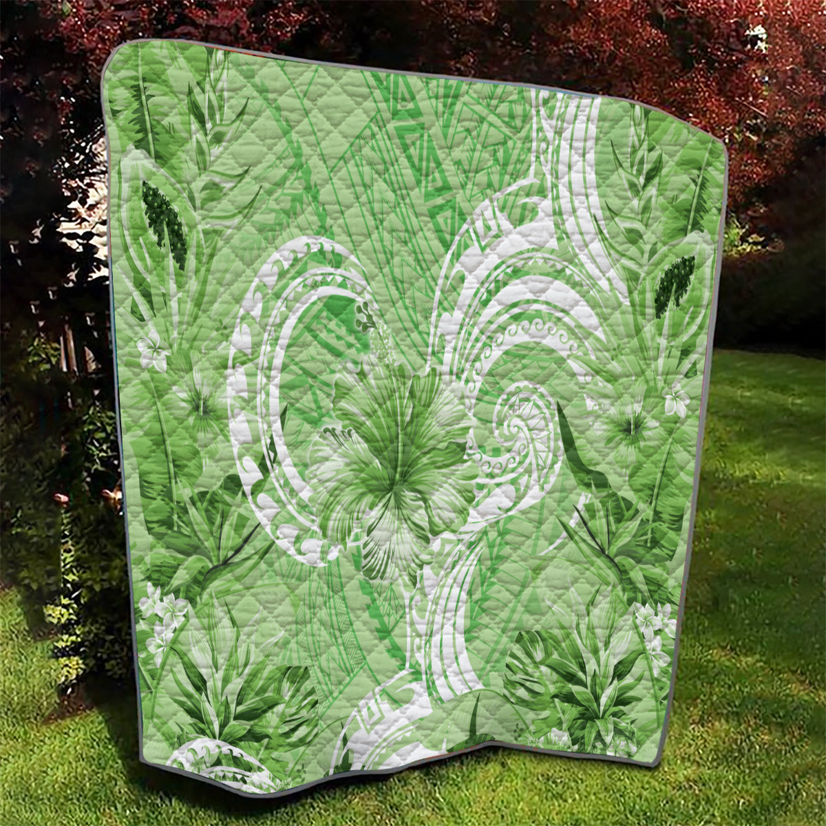 Polynesian Hibiscus Flower Tribal Quilt Lime Green Color LT9 - Polynesian Pride