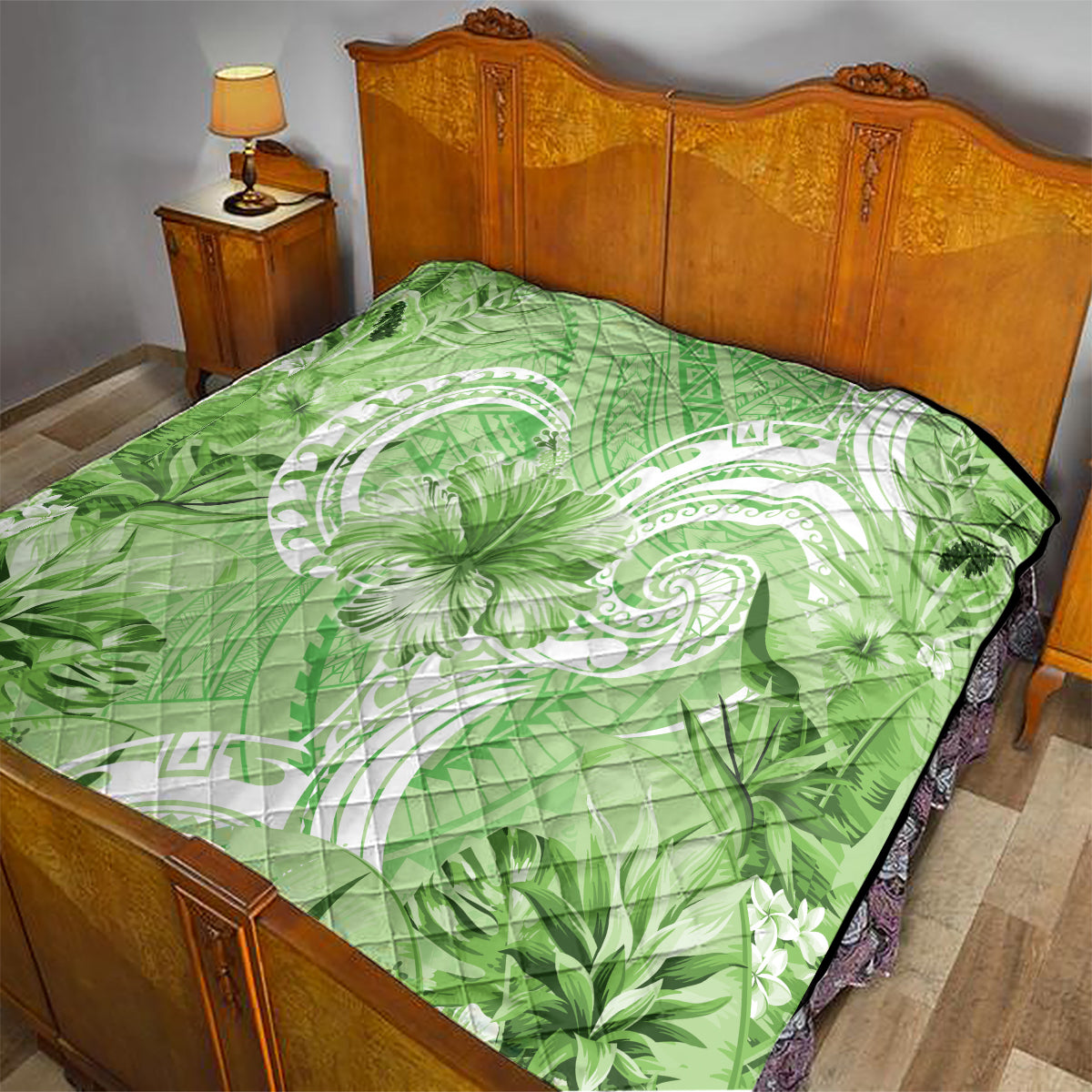 Polynesian Hibiscus Flower Tribal Quilt Lime Green Color LT9 - Polynesian Pride