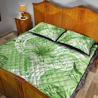 Polynesian Hibiscus Flower Tribal Quilt Bed Set Lime Green Color