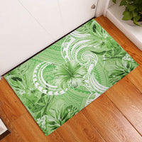 Polynesian Hibiscus Flower Tribal Rubber Doormat Lime Green Color