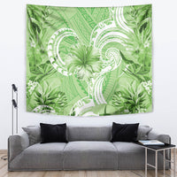Polynesian Hibiscus Flower Tribal Tapestry Lime Green Color