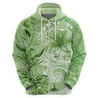 Polynesian Hibiscus Flower Tribal Zip Hoodie Lime Green Color