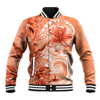 Polynesian Hibiscus Flower Tribal Baseball Jacket Peach Color
