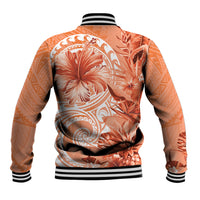Polynesian Hibiscus Flower Tribal Baseball Jacket Peach Color