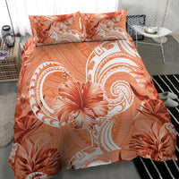 Polynesian Hibiscus Flower Tribal Bedding Set Peach Color