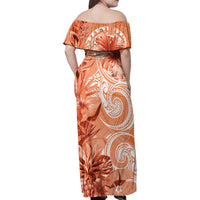 Polynesian Hibiscus Flower Tribal Family Matching Off Shoulder Maxi Dress and Hawaiian Shirt Peach Color LT9 - Polynesian Pride