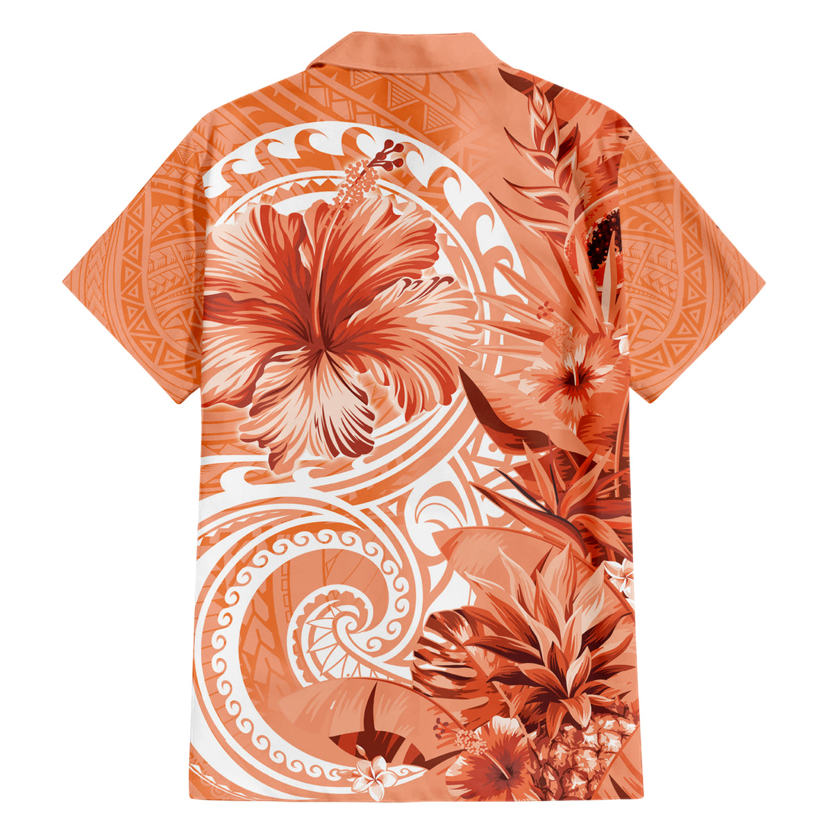 Polynesian Hibiscus Flower Tribal Family Matching Short Sleeve Bodycon Dress and Hawaiian Shirt Peach Color LT9 - Polynesian Pride