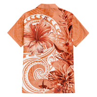 Polynesian Hibiscus Flower Tribal Family Matching Summer Maxi Dress and Hawaiian Shirt Peach Color LT9 - Polynesian Pride