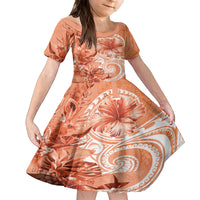 Polynesian Hibiscus Flower Tribal Family Matching Tank Maxi Dress and Hawaiian Shirt Peach Color LT9 Daughter's Dress Peach - Polynesian Pride