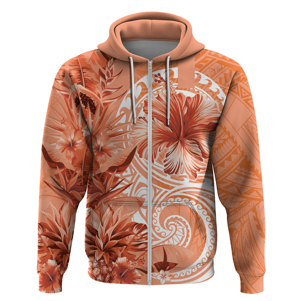 Polynesian Hibiscus Flower Tribal Hoodie Peach Color