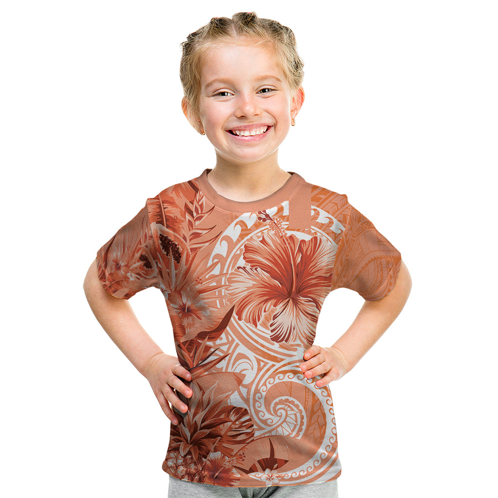 Polynesian Hibiscus Flower Tribal Kid T Shirt Peach Color LT9 Peach - Polynesian Pride