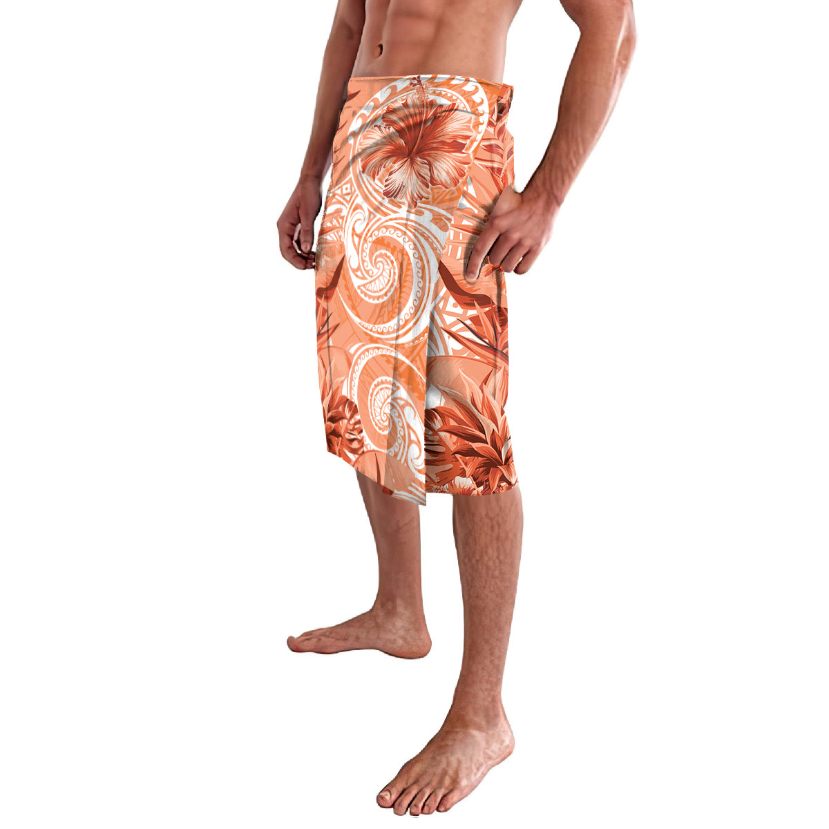 Polynesian Hibiscus Flower Tribal Lavalava Peach Color