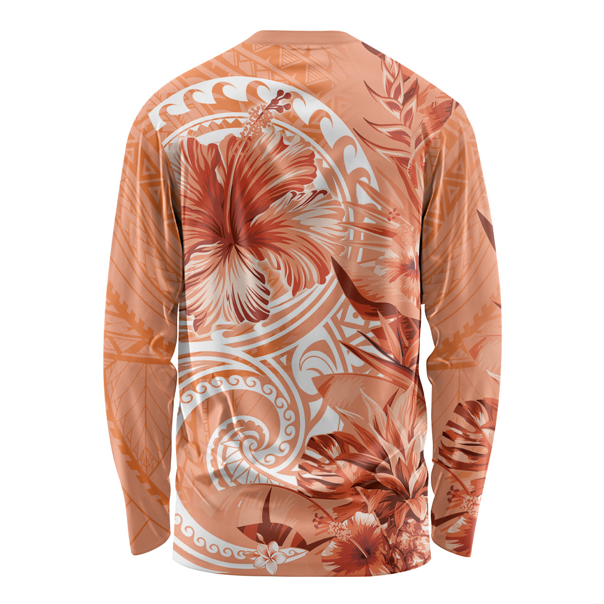 Polynesian Hibiscus Flower Tribal Long Sleeve Shirt Peach Color