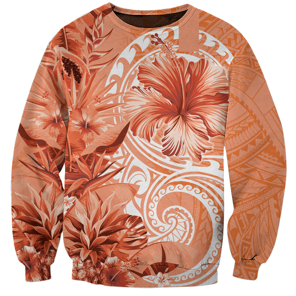 Polynesian Hibiscus Flower Tribal Sweatshirt Peach Color LT9 Unisex Peach - Polynesian Pride