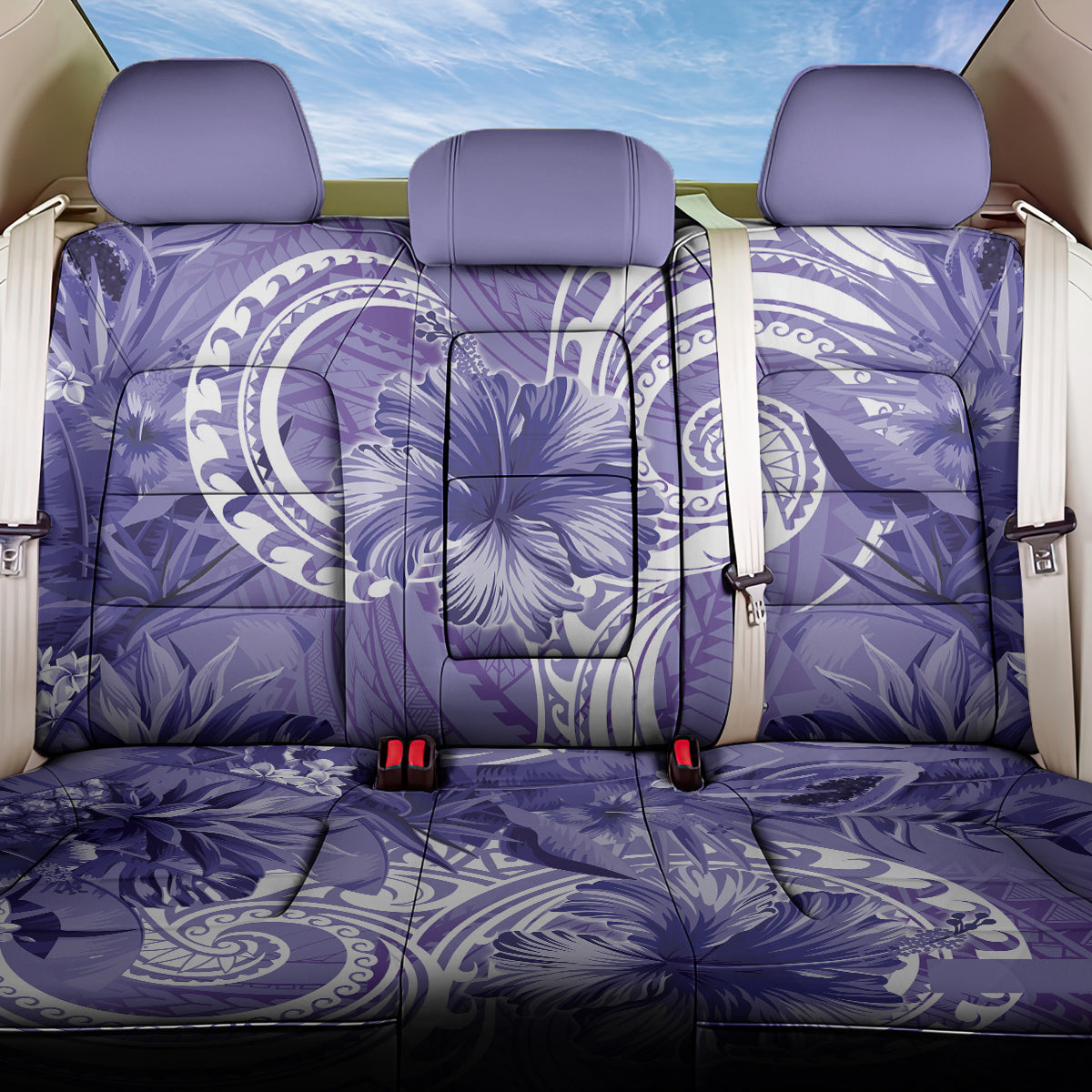 Polynesian Hibiscus Flower Tribal Back Car Seat Cover Violet Color LT9