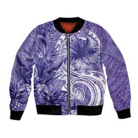 Polynesian Hibiscus Flower Tribal Bomber Jacket Violet Color