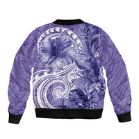 Polynesian Hibiscus Flower Tribal Bomber Jacket Violet Color