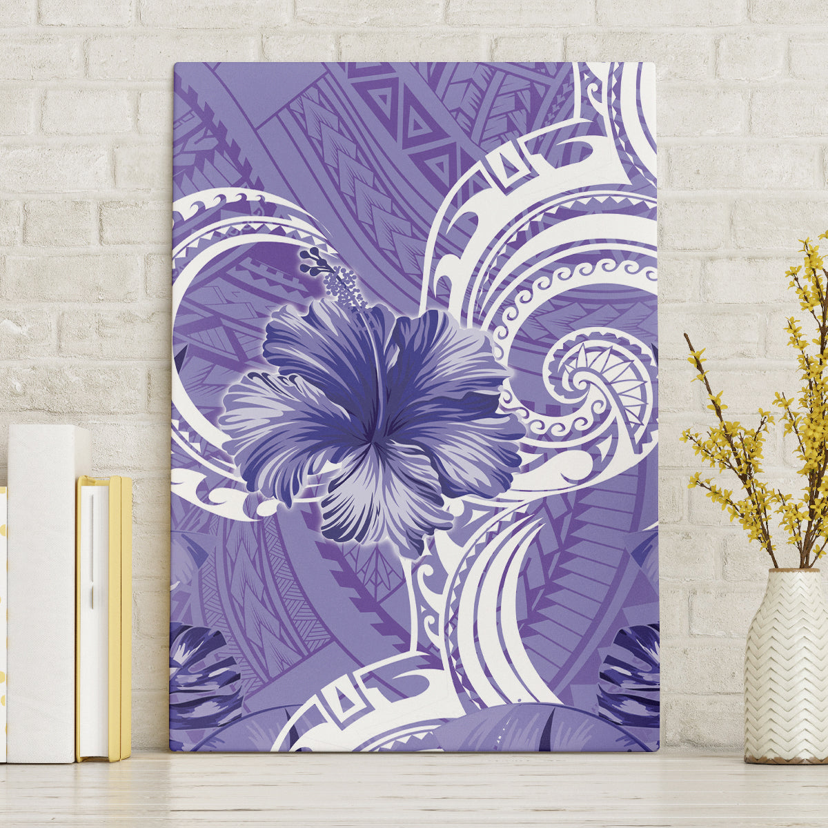 Polynesian Hibiscus Flower Tribal Canvas Wall Art Violet Color