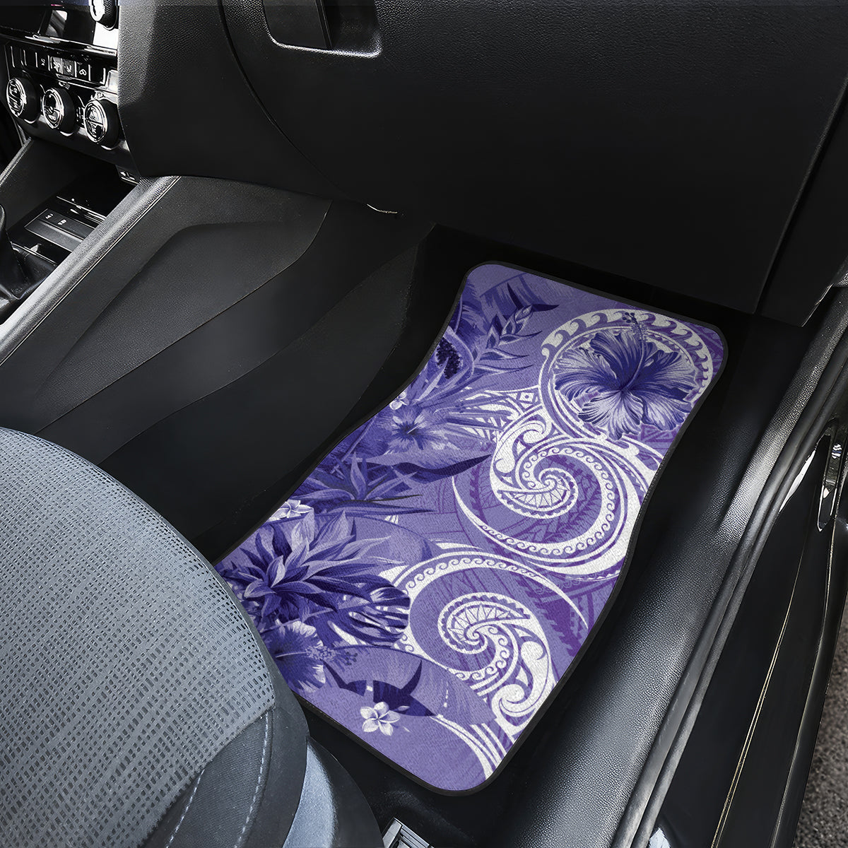 Polynesian Hibiscus Flower Tribal Car Mats Violet Color