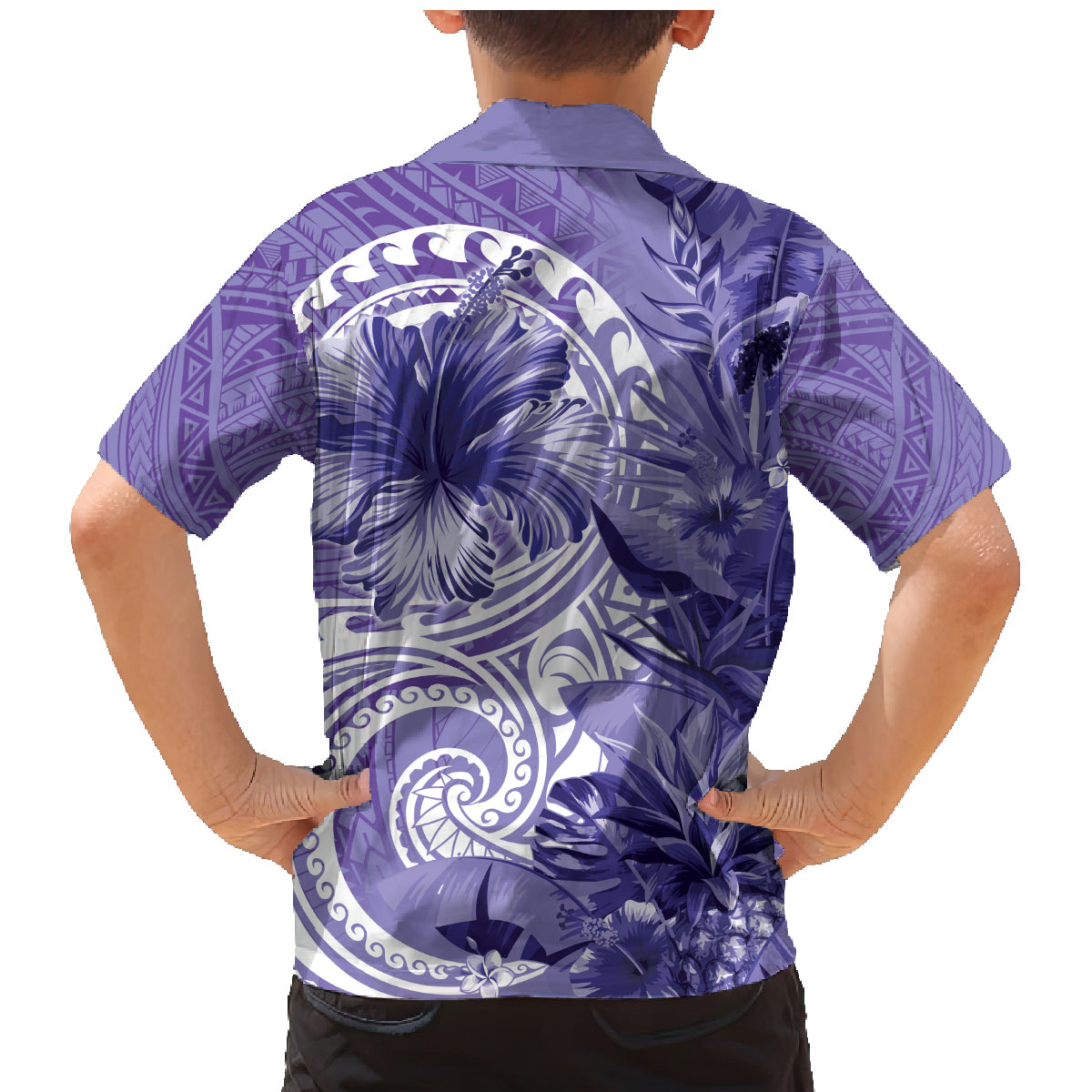 Polynesian Hibiscus Flower Tribal Family Matching Mermaid Dress and Hawaiian Shirt Violet Color LT9 - Polynesian Pride