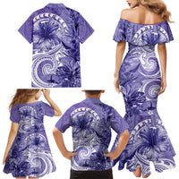 Polynesian Hibiscus Flower Tribal Family Matching Mermaid Dress and Hawaiian Shirt Violet Color LT9 - Polynesian Pride