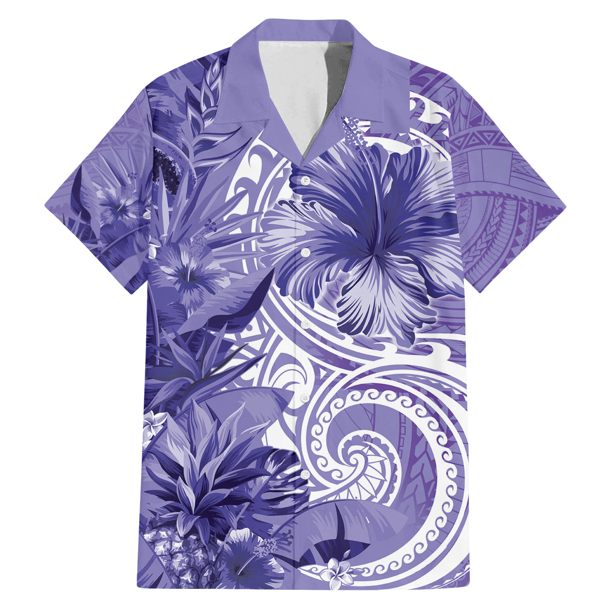 Polynesian Hibiscus Flower Tribal Family Matching Mermaid Dress and Hawaiian Shirt Violet Color LT9 Dad's Shirt - Short Sleeve Violet - Polynesian Pride