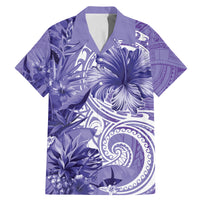 Polynesian Hibiscus Flower Tribal Family Matching Mermaid Dress and Hawaiian Shirt Violet Color LT9 Dad's Shirt - Short Sleeve Violet - Polynesian Pride