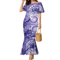Polynesian Hibiscus Flower Tribal Family Matching Mermaid Dress and Hawaiian Shirt Violet Color LT9 Mom's Dress Violet - Polynesian Pride