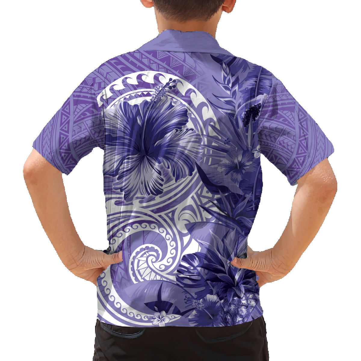 Polynesian Hibiscus Flower Tribal Family Matching Off Shoulder Maxi Dress and Hawaiian Shirt Violet Color LT9 - Polynesian Pride