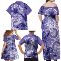 Polynesian Hibiscus Flower Tribal Family Matching Off Shoulder Maxi Dress and Hawaiian Shirt Violet Color LT9 - Polynesian Pride