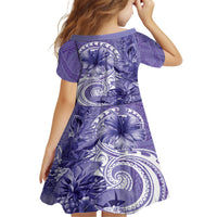 Polynesian Hibiscus Flower Tribal Family Matching Off Shoulder Short Dress and Hawaiian Shirt Violet Color LT9 - Polynesian Pride