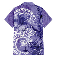 Polynesian Hibiscus Flower Tribal Family Matching Off Shoulder Short Dress and Hawaiian Shirt Violet Color LT9 - Polynesian Pride
