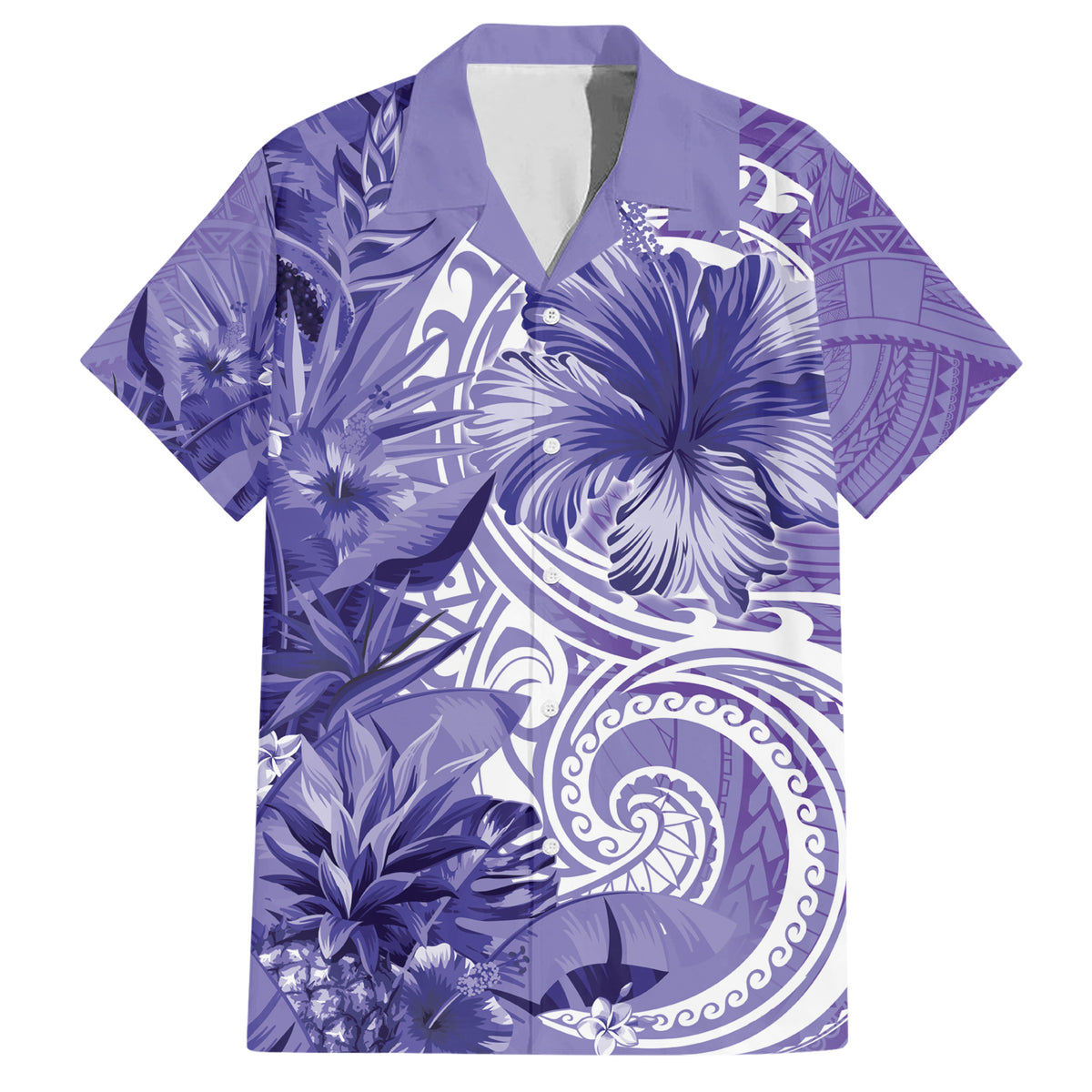 Polynesian Hibiscus Flower Tribal Family Matching Short Sleeve Bodycon Dress and Hawaiian Shirt Violet Color LT9 Dad's Shirt - Short Sleeve Violet - Polynesian Pride
