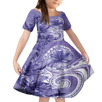 Polynesian Hibiscus Flower Tribal Family Matching Summer Maxi Dress and Hawaiian Shirt Violet Color LT9 Daughter's Dress Violet - Polynesian Pride