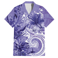 Polynesian Hibiscus Flower Tribal Family Matching Summer Maxi Dress and Hawaiian Shirt Violet Color LT9 Dad's Shirt - Short Sleeve Violet - Polynesian Pride