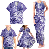 Polynesian Hibiscus Flower Tribal Family Matching Tank Maxi Dress and Hawaiian Shirt Violet Color LT9 - Polynesian Pride