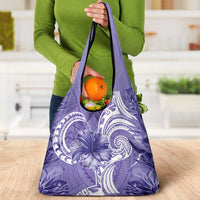 Polynesian Hibiscus Flower Tribal Grocery Bag Violet Color