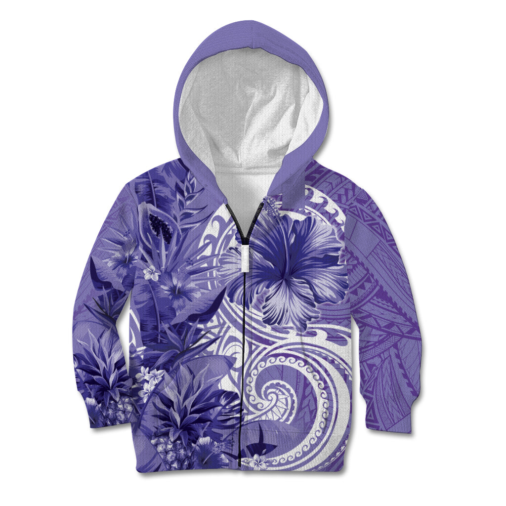 Polynesian Hibiscus Flower Tribal Kid Hoodie Violet Color