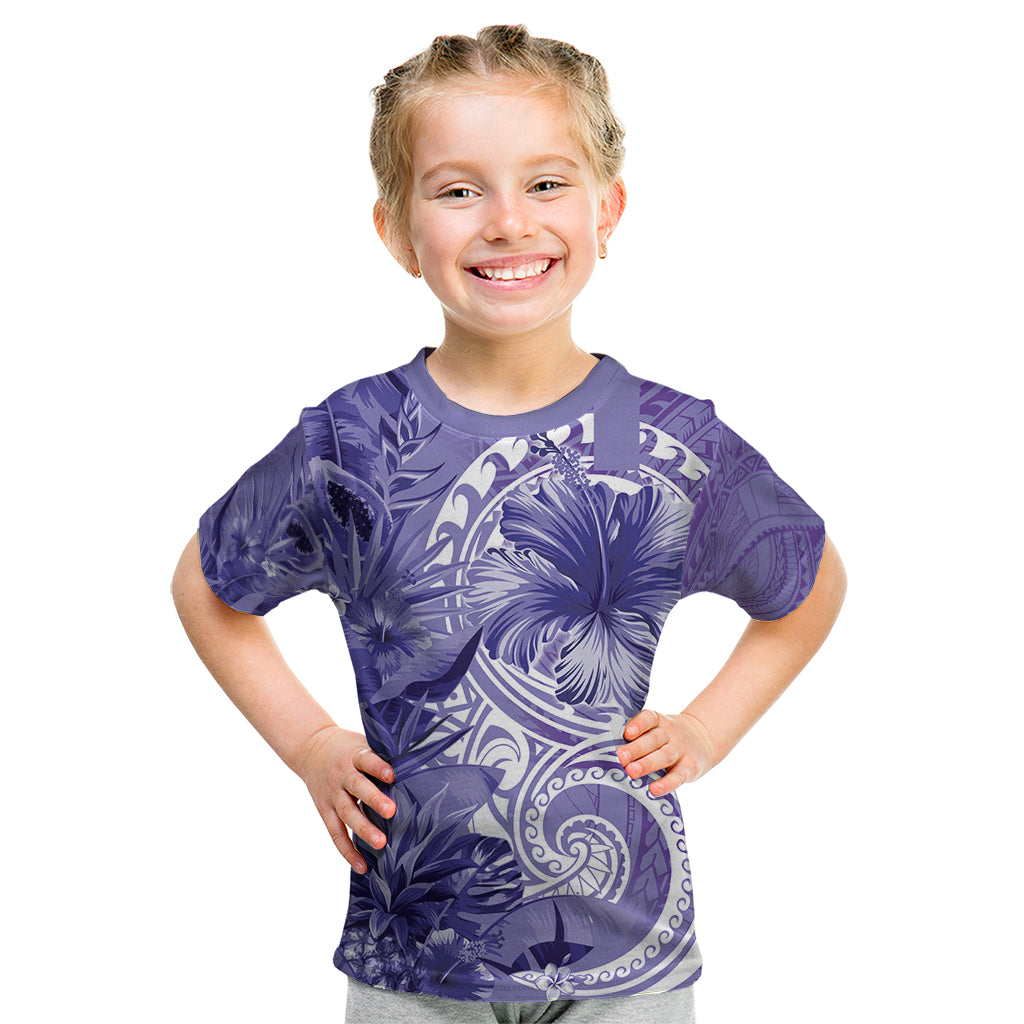 Polynesian Hibiscus Flower Tribal Kid T Shirt Violet Color LT9 Violet - Polynesian Pride