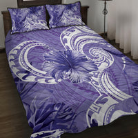 Polynesian Hibiscus Flower Tribal Quilt Bed Set Violet Color