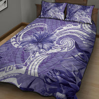 Polynesian Hibiscus Flower Tribal Quilt Bed Set Violet Color