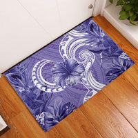 Polynesian Hibiscus Flower Tribal Rubber Doormat Violet Color