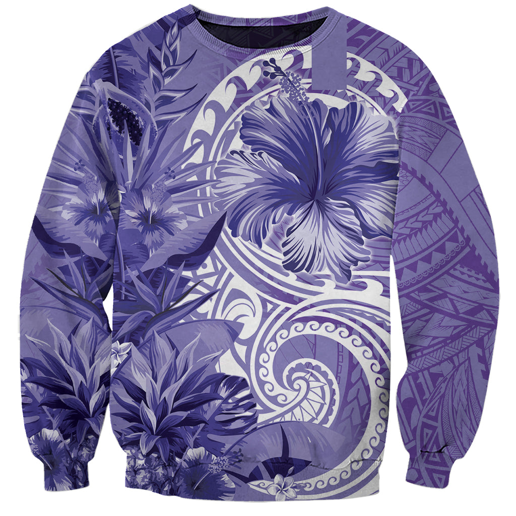 Polynesian Hibiscus Flower Tribal Sweatshirt Violet Color LT9 Unisex Violet - Polynesian Pride