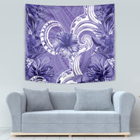 Polynesian Hibiscus Flower Tribal Tapestry Violet Color