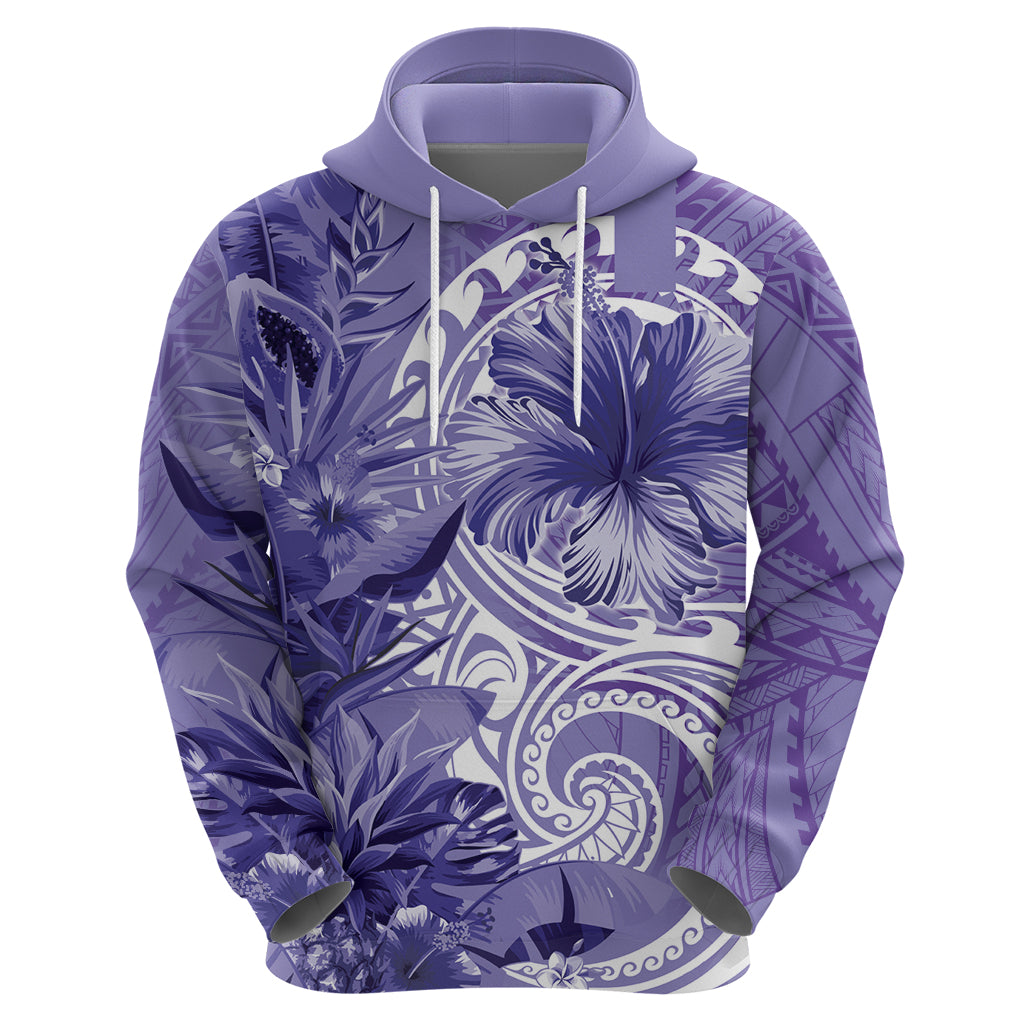 Polynesian Hibiscus Flower Tribal Zip Hoodie Violet Color
