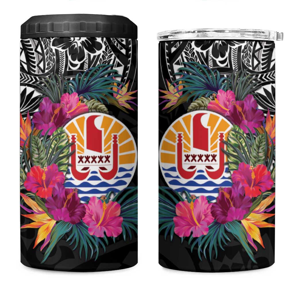 Tahiti Island 4 in 1 Can Cooler Tumbler French Polynesian Tropical LT9 One Size: 16 oz Black - Polynesian Pride