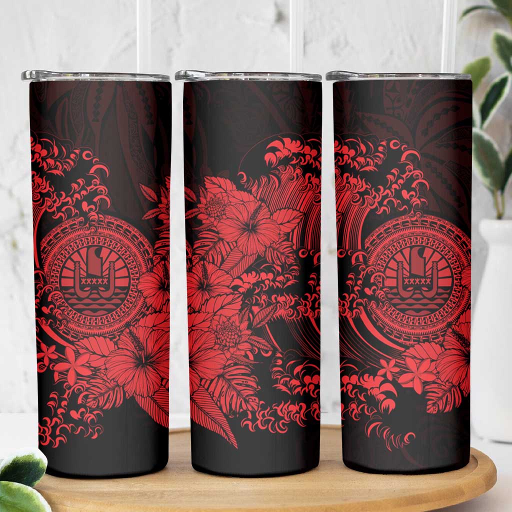 Red Polynesian Tahiti Island Skinny Tumbler The Wave of Water LT9 - Polynesian Pride