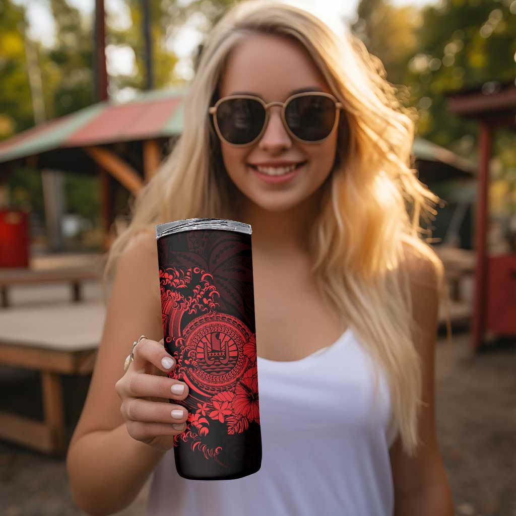 Red Polynesian Tahiti Island Skinny Tumbler The Wave of Water LT9 - Polynesian Pride