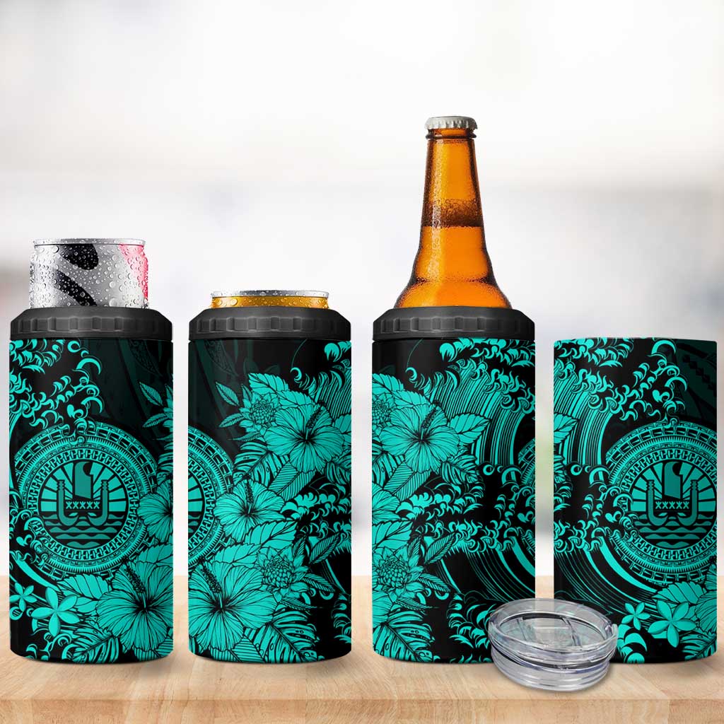 Turquoise Polynesian Tahiti Island 4 in 1 Can Cooler Tumbler The Wave of Water